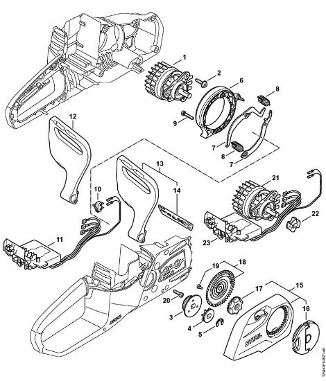 Akku-Motorsägen (MSA) MSA 140 C-B Elektromotor, Elektronikmodul, Kettenraddeckel der Marke Stihl