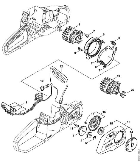 Akku-Motorsägen (MSA) MSA 140 C-B Elektromotor, Elektronikmodul, Kettenraddeckel 443746233 der Marke Stihl
