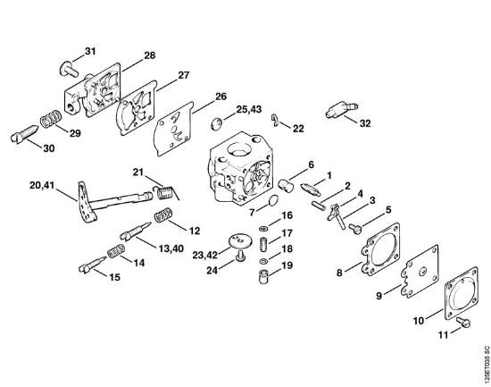 Benzinmotorsägen (MS) 009 EQ Vergaser WT-29 (12.87) der Marke Stihl