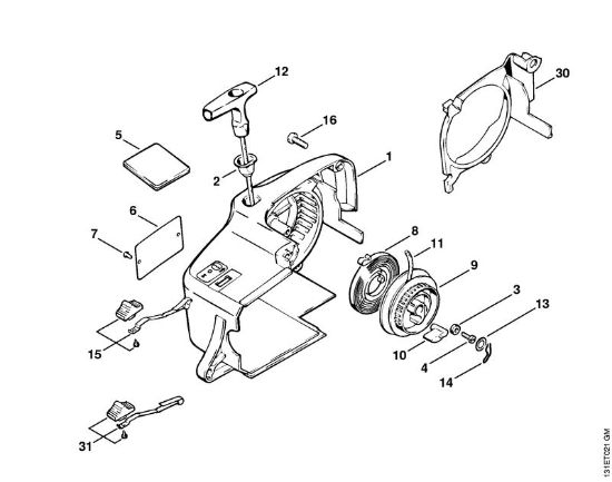 Benzinmotorsägen (MS) 012 AVEQ Anwerfvorrichtung der Marke Stihl