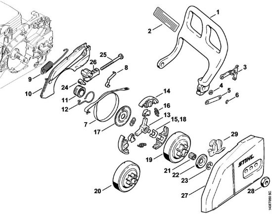 Benzinmotorsägen (MS) 017 C Handschutz, Kettenbremse der Marke Stihl