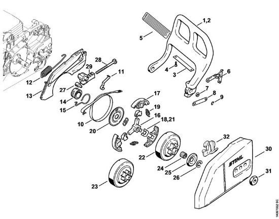Benzinmotorsägen (MS) 018 C Handschutz, Kettenbremse der Marke Stihl