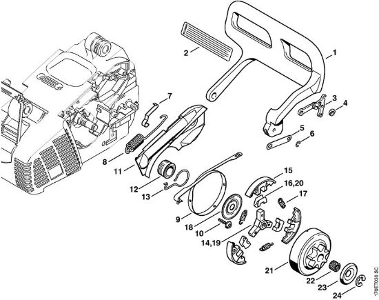 Benzinmotorsägen (MS) 019 T Handschutz, Kettenbremse der Marke Stihl