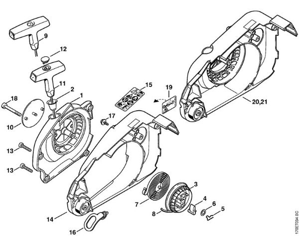 Benzinmotorsägen (MS) 019 T Lüftergehäuse der Marke Stihl