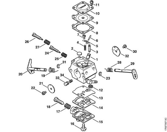 Benzinmotorsägen (MS) 019 T Vergaser WT-451 (51.97) der Marke Stihl
