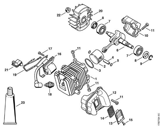 Benzinmotorsägen (MS) 019 T Zylinder mit Kolben, Zündanlage der Marke Stihl