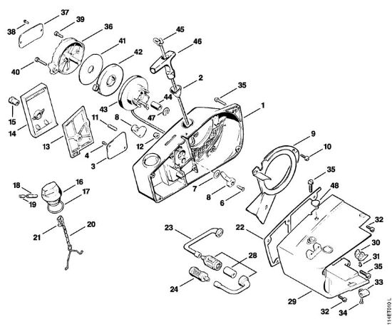 Benzinmotorsägen (MS) 020 (1114) Anwerfvorrichtung der Marke Stihl