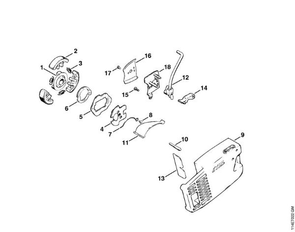 Benzinmotorsägen (MS) 020 (1114) Kettenbremse mit Trennkupplung (2.80) der Marke Stihl