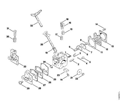 Benzinmotorsägen (MS) 020 (1114) Vergaser WA-1, WA-86 (36.80) der Marke Stihl
