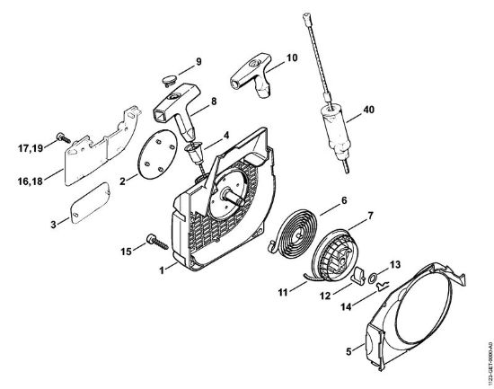 Benzinmotorsägen (MS) 023 L Anwerfvorrichtung der Marke Stihl
