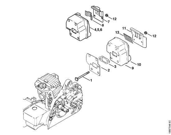 Benzinmotorsägen (MS) 023 Z Schalldämpfer der Marke Stihl