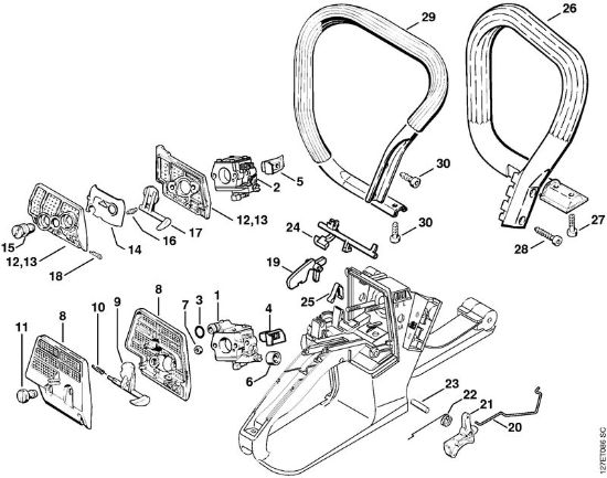 Benzinmotorsägen (MS) 024 S Luftfilter, Gasbetätigung der Marke Stihl
