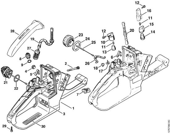 Benzinmotorsägen (MS) 024 S Tankgehäuse der Marke Stihl