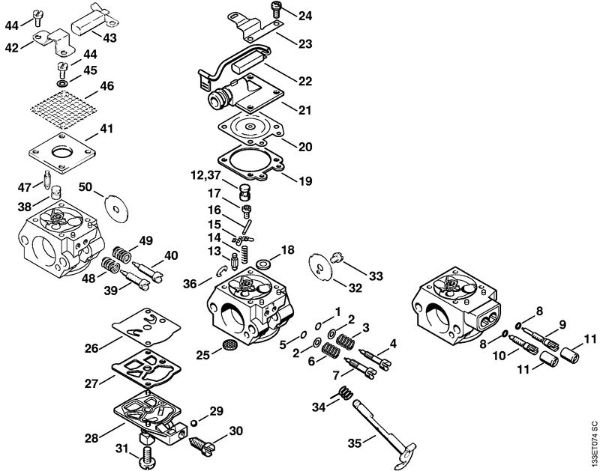 Benzinmotorsägen (MS) 026 WVH Vergaser WT-427, WT-590, WT-195, WT-155 der Marke Stihl