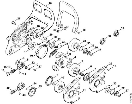 Benzinmotorsägen (MS) 028 W Ölpumpe, Kettenbremse der Marke Stihl