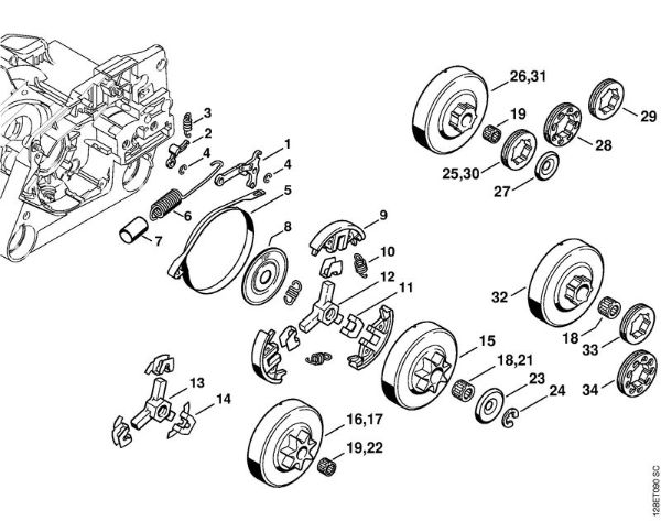 Benzinmotorsägen (MS) 034 S Kettenbremse, Kupplung der Marke Stihl