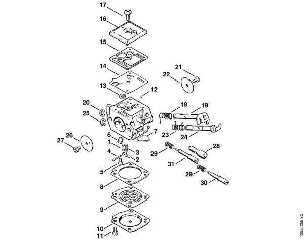Benzinmotorsägen (MS) 034 S Vergaser C3A-S19, C3A-S38 der Marke Stihl