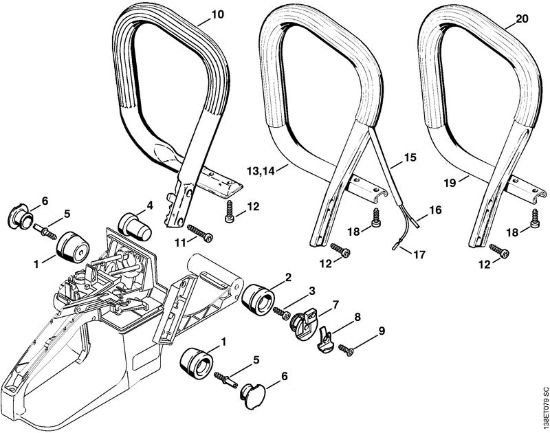 Benzinmotorsägen (MS) 036 AV-System, Griffrohr der Marke Stihl