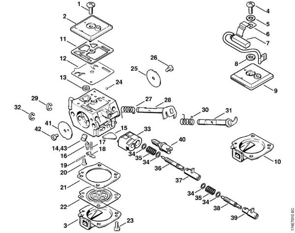 Benzinmotorsägen (MS) 036 Arctic Vergaser C3A-S39, C3A-S52 der Marke Stihl