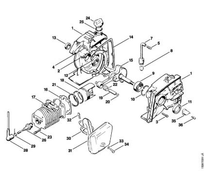 Benzinmotorsägen (MS) 041 FB Kurbelgehäuse, Zylinder, Schalldämpfer der Marke Stihl