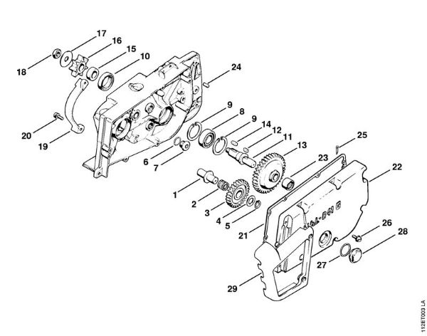 Benzinmotorsägen (MS) 041 G Stirnrad, Kettenantriebsrad, Getriebedeckel der Marke Stihl