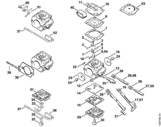 Benzinmotorsägen (MS) 044 Vergaser C3M-S5, S24, S5, S20, S22, S23 der Marke Stihl