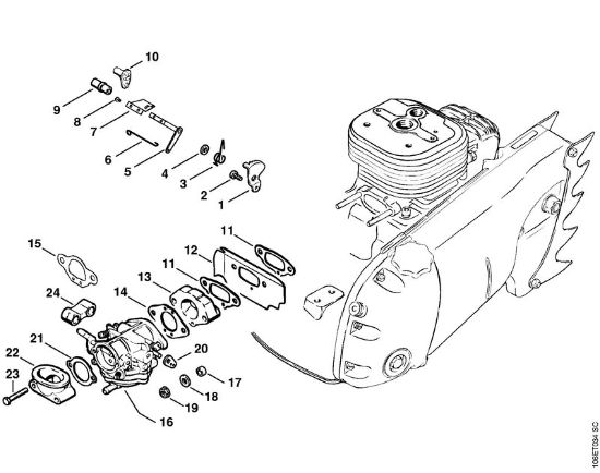 Benzinmotorsägen (MS) 070 Drehzahlregler, Vergaser der Marke Stihl