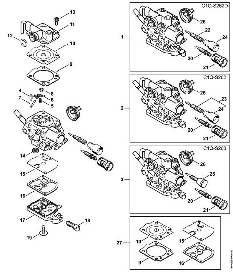 Benzinmotorsägen (MS) MS 150 C-E Vergaser C1Q-S262, C1Q-S200 der Marke Stihl