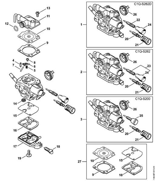 Benzinmotorsägen (MS) MS 150 C-E Vergaser C1Q-S262, C1Q-S200 der Marke Stihl