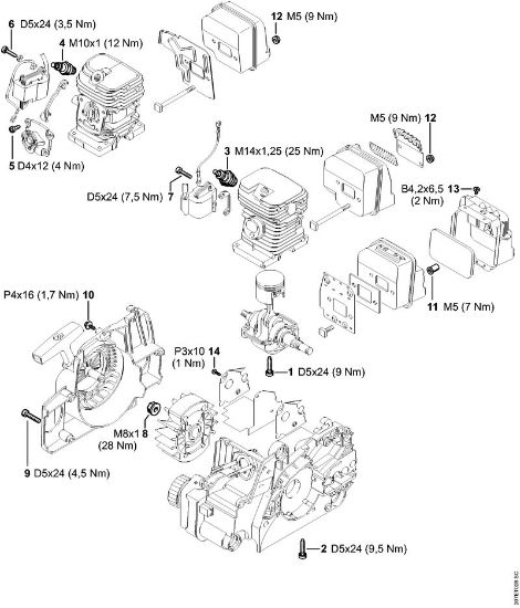 Benzinmotorsägen (MS) MS 170 2-MIX Anziehdrehmomente der Marke Stihl