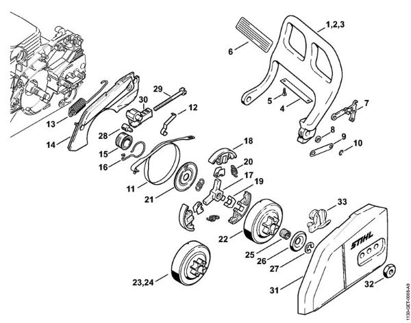 Benzinmotorsägen (MS) MS 170 2-MIX Handschutz, Kettenbremse der Marke Stihl