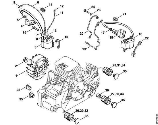 Benzinmotorsägen (MS) MS 170 2-MIX Zündanlage, AV-System der Marke Stihl
