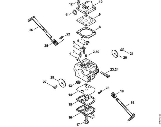 Benzinmotorsägen (MS) MS 170-D Vergaser C1Q-S57, C1Q-S57, C1Q-S264 der Marke Stihl