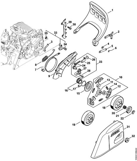 Benzinmotorsägen (MS) MS 171 Handschutz, Kettenbremse der Marke Stihl