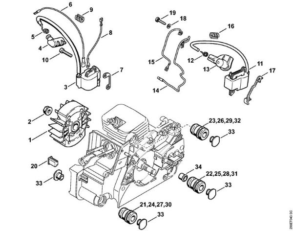 Benzinmotorsägen (MS) MS 180 2-MIX Zündanlage, AV-System der Marke Stihl