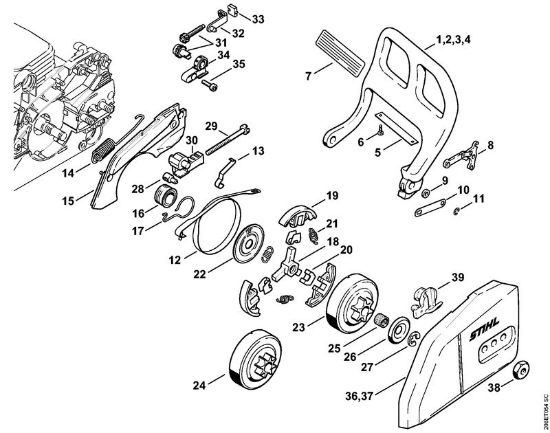 Benzinmotorsägen (MS) MS 180 C-B Handschutz, Kettenbremse der Marke Stihl
