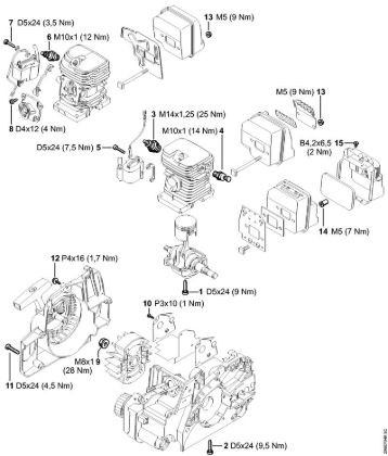 Benzinmotorsägen (MS) MS 180 C-BE 2-MIX Anziehdrehmomente der Marke Stihl
