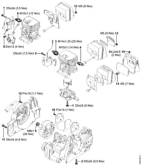Benzinmotorsägen (MS) MS 180 C-BE 2-MIX Anziehdrehmomente der Marke Stihl