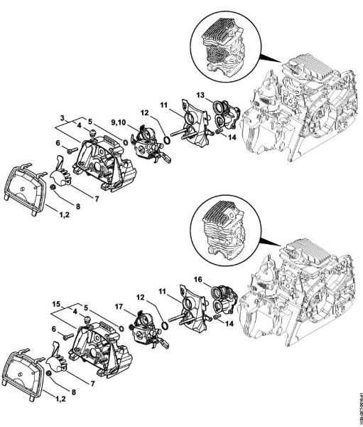 Benzinmotorsägen (MS) MS 181 Luftfilter, Krümmer MS 181 der Marke Stihl