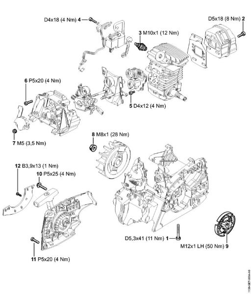 Benzinmotorsägen (MS) MS 181 C-BE Anziehdrehmomente der Marke Stihl