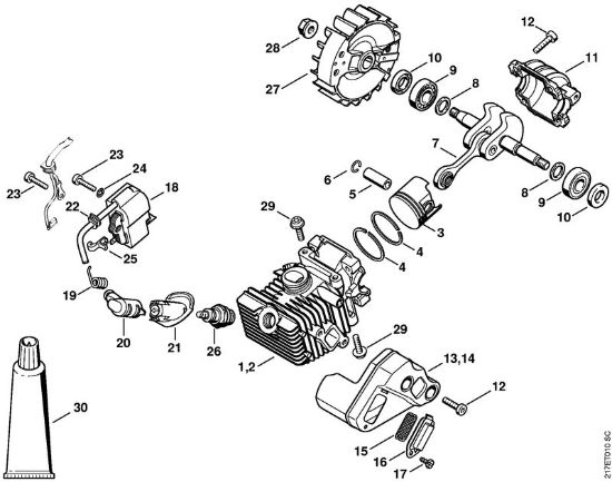 Benzinmotorsägen (MS) MS 192 TC-E Zylinder mit Kolben, Zündanlage der Marke Stihl