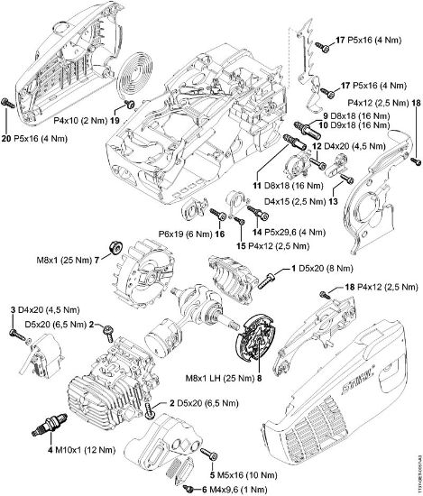 Benzinmotorsägen (MS) MS 193 C-E Anziehdrehmomente der Marke Stihl
