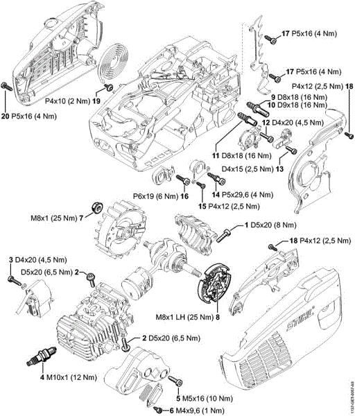 Benzinmotorsägen (MS) MS 193 C-E Anziehdrehmomente der Marke Stihl