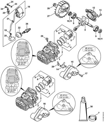 Benzinmotorsägen (MS) MS 193 C-E Zylinder mit Kolben, Zündanlage der Marke Stihl