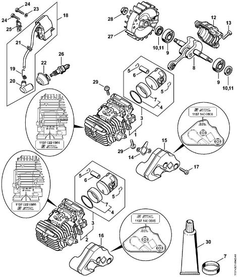 Benzinmotorsägen (MS) MS 193 C-E Zylinder mit Kolben, Zündanlage der Marke Stihl