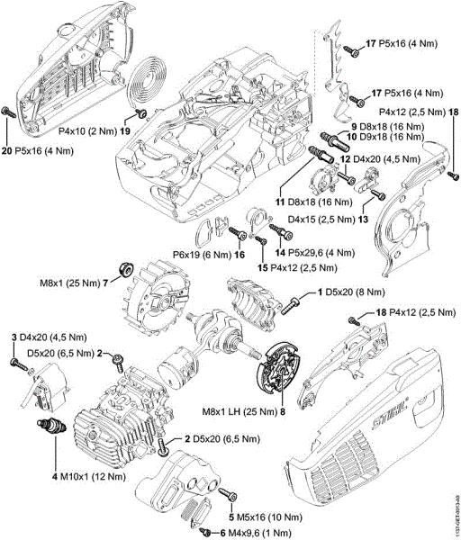 Benzinmotorsägen (MS) MS 193 T Anziehdrehmomente der Marke Stihl
