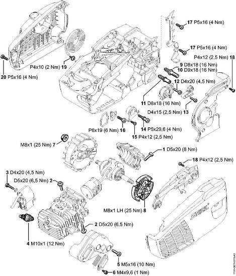 Benzinmotorsägen (MS) MS 193 TC-E Anziehdrehmomente der Marke Stihl