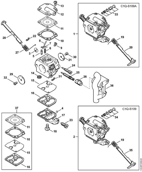 Benzinmotorsägen (MS) MS 200 Vergaser C1Q-S109, C1Q-S109 Japan der Marke Stihl