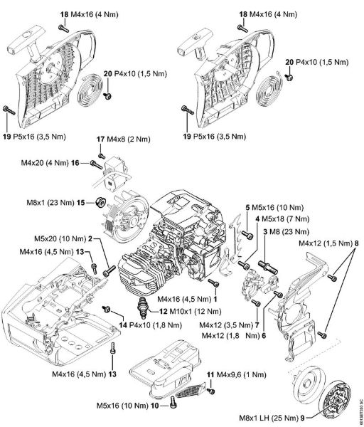 Benzinmotorsägen (MS) MS 201 Anziehdrehmomente der Marke Stihl