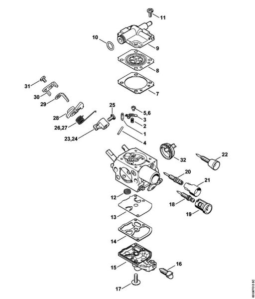 Benzinmotorsägen (MS) MS 201 C-E Vergaser C1Q-S251, C1Q-S249, C1Q-S215, C1Q-S189 der Marke Stihl